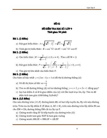 Đề kiểm tra học kì 1 Toán Lớp 9 - Đề 02 (Có đáp án)
