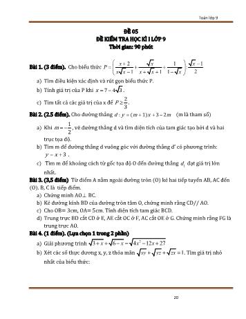 Đề kiểm tra học kì 1 Toán Lớp 9 - Đề 05 (Có đáp án)