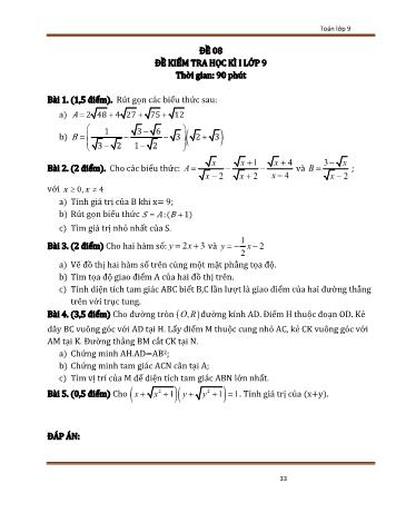 Đề kiểm tra học kì 1 Toán Lớp 9 - Đề 08 (Có đáp án)