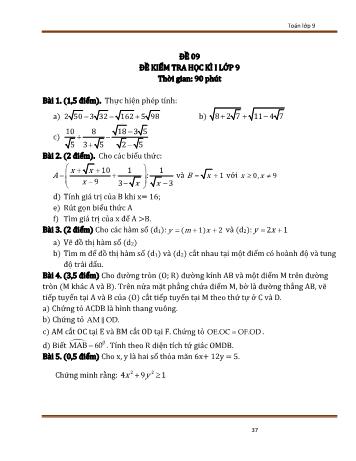 Đề kiểm tra học kì 1 Toán Lớp 9 - Đề 09 (Có đáp án)