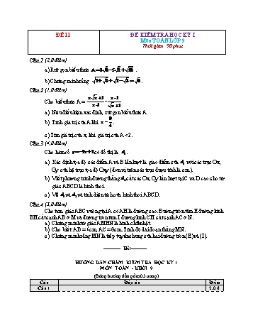 Đề kiểm tra học kì 1 Toán Lớp 9 - Đề 11 (Có đáp án)