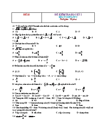 Đề kiểm tra học kì 1 Toán Lớp 9 - Đề 18 (Có đáp án)