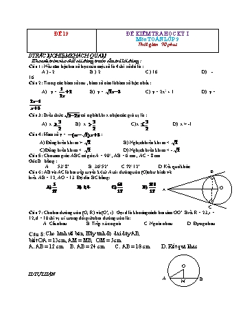 Đề kiểm tra học kì 1 Toán Lớp 9 - Đề 19 (Có đáp án)