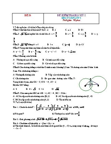 Đề kiểm tra học kì 1 Toán Lớp 9 - Đề 20 (Có đáp án)