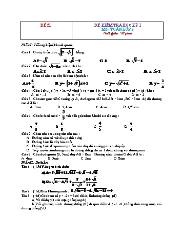 Đề kiểm tra học kì 1 Toán Lớp 9 - Đề 21 (Có đáp án)