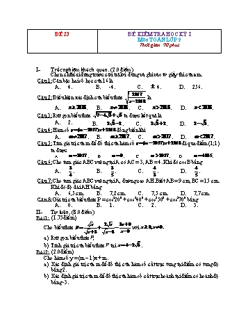 Đề kiểm tra học kì 1 Toán Lớp 9 - Đề 23 (Có đáp án)