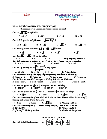 Đề kiểm tra học kì 1 Toán Lớp 9 - Đề 25 (Có đáp án)