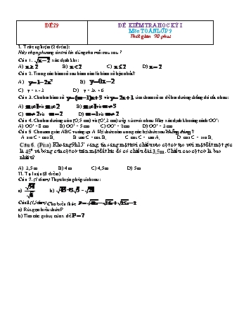 Đề kiểm tra học kì 1 Toán Lớp 9 - Đề 29 (Có đáp án)