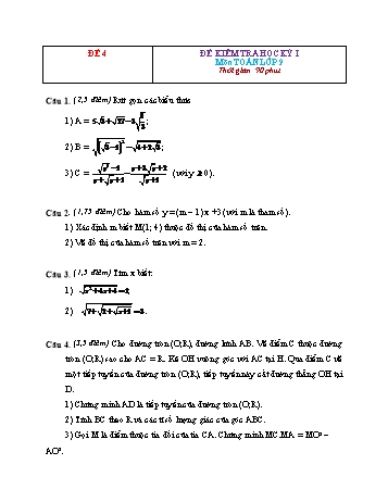 Đề kiểm tra học kì 1 Toán Lớp 9 - Đề 4 (Có đáp án)