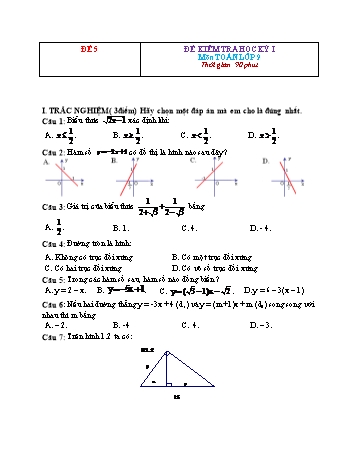 Đề kiểm tra học kì 1 Toán Lớp 9 - Đề 5 (Có đáp án)