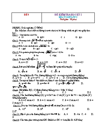 Đề kiểm tra học kì 1 Toán Lớp 9 - Đề 6 (Có đáp án)