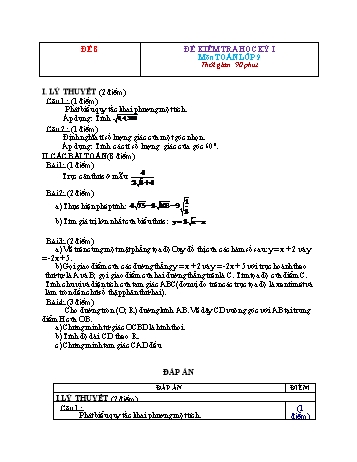 Đề kiểm tra học kì 1 Toán Lớp 9 - Đề 8 (Có đáp án)