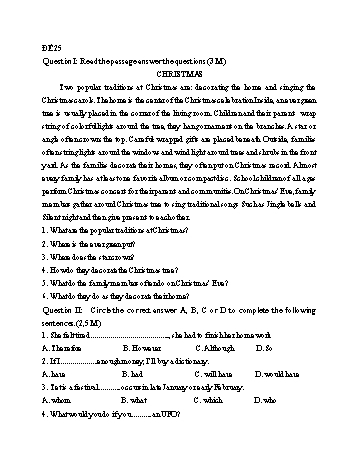 Đề thi học kì 2 Tiếng Anh Lớp 9 - Đề 25 - Năm học 2022-2023 (Có đáp án)