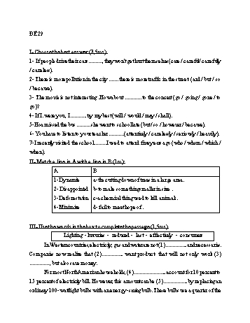 Đề thi học kì 2 Tiếng Anh Lớp 9 - Đề 29 - Năm học 2022-2023 (Có đáp án)