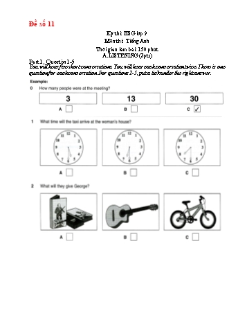 Kỳ thi chọn học sinh giỏi cấp tỉnh Tiếng Anh Lớp 9 - Đề số 11