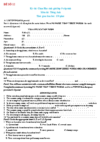 Kỳ thi chọn học sinh giỏi cấp tỉnh Tiếng Anh Lớp 9 - Đề số 12