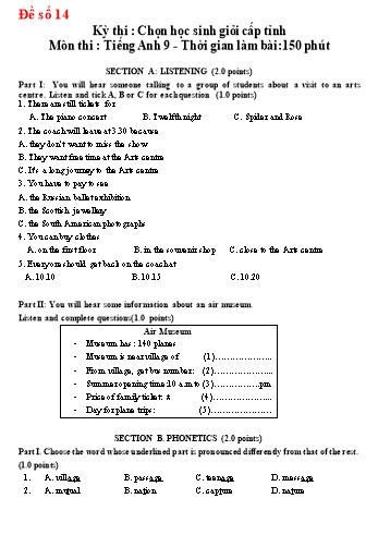Kỳ thi chọn học sinh giỏi cấp tỉnh Tiếng Anh Lớp 9 - Đề số 14