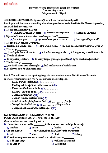 Kỳ thi chọn học sinh giỏi cấp tỉnh Tiếng Anh Lớp 9 - Đề số 15