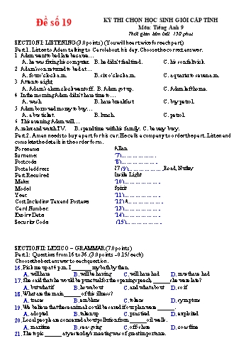 Kỳ thi chọn học sinh giỏi cấp tỉnh Tiếng Anh Lớp 9 - Đề số 19