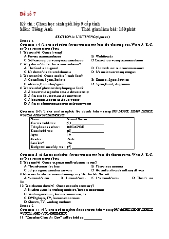 Kỳ thi chọn học sinh giỏi cấp tỉnh Tiếng Anh Lớp 9 - Đề số 7
