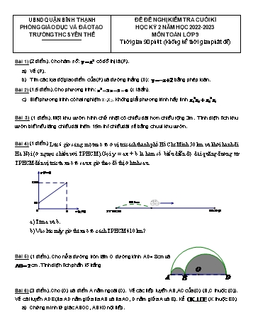 Đề đề nghị kiểm tra cuối học kì 2 Toán Lớp 9 - Năm học 2022-2023 - Trường THCS Yên Thế (Có đáp án)