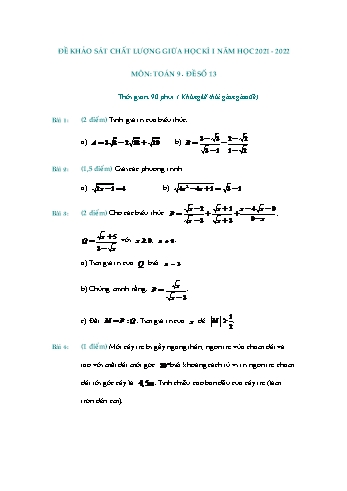 Đề khảo sát chất lượng giữa học kì 1 Toán Lớp 9 - Đề số 13 - Năm học 2021-2022