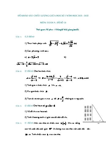 Đề khảo sát chất lượng giữa học kì 1 Toán Lớp 9 - Đề số 18 - Năm học 2021-2022