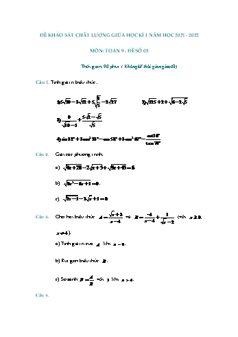 Đề khảo sát chất lượng giữa học kì 1 Toán Lớp 9 - Đề số 5 - Năm học 2021-2022