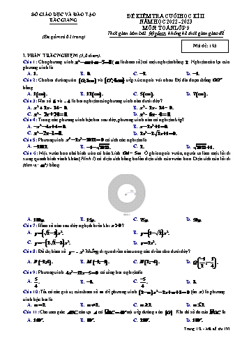 Đề kiểm tra cuối học kì 2 Toán Lớp 9 - Mã đề 193 - Năm học 2022-2023 - Sở GD&ĐT Bắc Giang (Có đáp án)