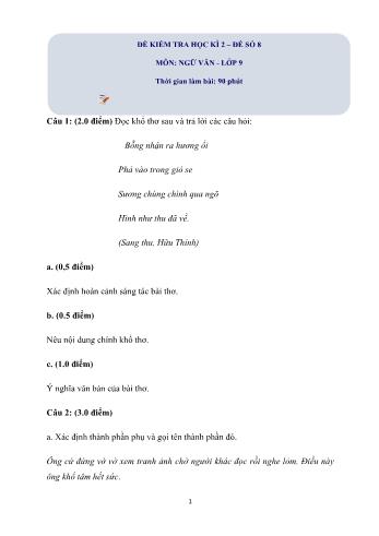Đề kiểm tra học kì 2 Ngữ văn Lớp 9 - Đề số 8 (Có hướng dẫn giải chi tiết)