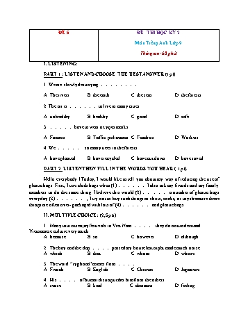 Đề thi học kì 2 Tiếng Anh Lớp 9 - Đề 5 (Kèm đáp án)
