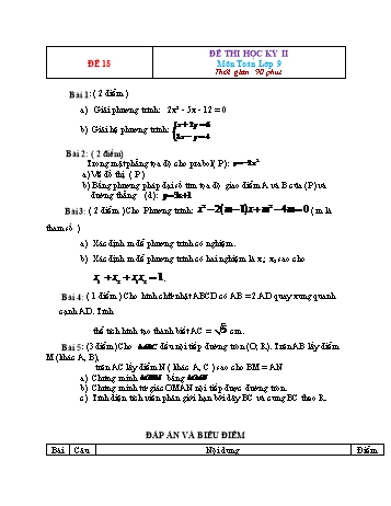 Đề thi học kì 2 Toán Lớp 9 - Đề 18 (Kèm đáp án)
