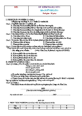 20 Đề kiểm tra học kì 1 Ngữ văn Lớp 9 (Có đáp án)