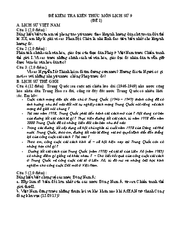 7 Đề thi học sinh giỏi Lịch sử Lớp 9 (Có đáp án)