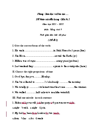 Đề khảo sát chất lượng giữa học kì 1 Tiếng Anh Lớp 9 - Đề số 3 - Năm học 2021-2022 (Có đáp án)