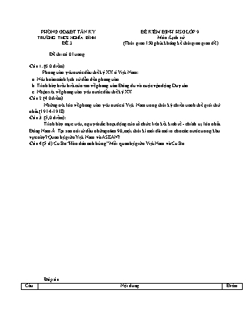 Đề kiểm định học sinh giỏi Lịch sử Lớp 9 - Đề 3 - Trường THCS Nghĩa Bình (Có đáp án)