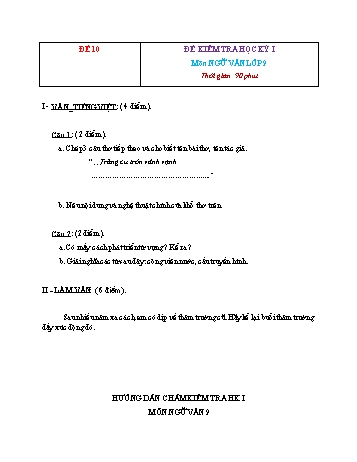 Đề kiểm tra học kì 1 Ngữ văn Lớp 9 - Đề 10 (Có đáp án)