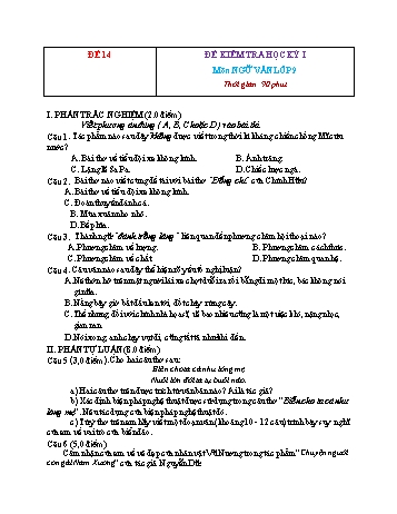 Đề kiểm tra học kì 1 Ngữ văn Lớp 9 - Đề 14.1 (Có đáp án)