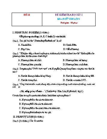 Đề kiểm tra học kì 1 Ngữ văn Lớp 9 - Đề 18 (Có đáp án)