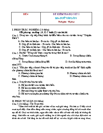 Đề kiểm tra học kì 1 Ngữ văn Lớp 9 - Đề 4 (Có đáp án)
