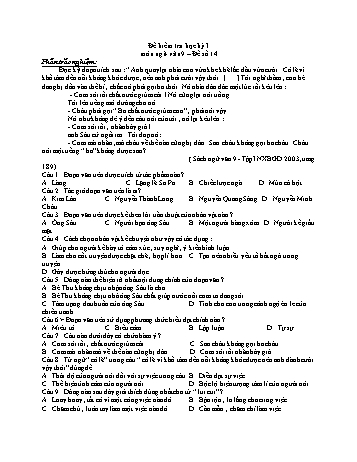 Đề kiểm tra học kì 1 Ngữ văn Lớp 9 - Đề số 14 (Có hướng dẫn chấm)