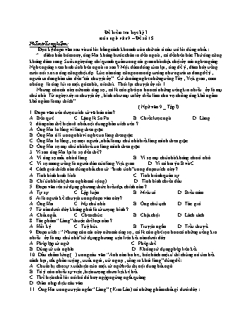 Đề kiểm tra học kì 1 Ngữ văn Lớp 9 - Đề số 15 (Có hướng dẫn chấm)