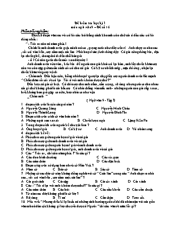 Đề kiểm tra học kì 1 Ngữ văn Lớp 9 - Đề số 16 (Có hướng dẫn chấm)