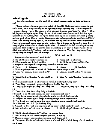 Đề kiểm tra học kì 1 Ngữ văn Lớp 9 - Đề số 18 (Có hướng dẫn chấm)