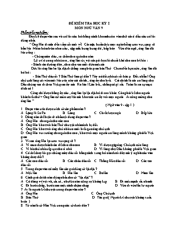 Đề kiểm tra học kì 1 Ngữ văn Lớp 9 - Đề số 19.2