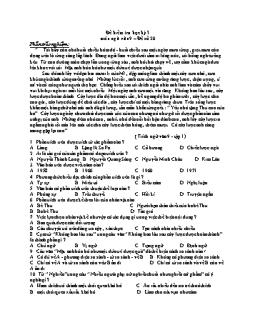 Đề kiểm tra học kì 1 Ngữ văn Lớp 9 - Đề số 20