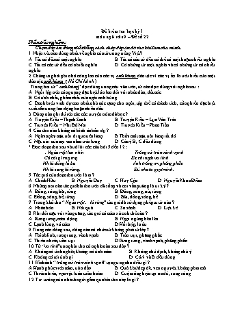 Đề kiểm tra học kì 1 Ngữ văn Lớp 9 - Đề số 22 (Có hướng dẫn chấm)