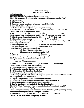 Đề kiểm tra học kì 1 Ngữ văn Lớp 9 - Đề số 23 (Có hướng dẫn chấm)