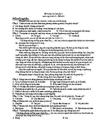 Đề kiểm tra học kì 1 Ngữ văn Lớp 9 - Đề số 3 (Có hướng dẫn chấm)