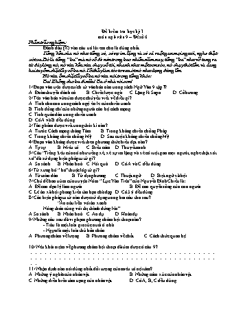 Đề kiểm tra học kì 1 Ngữ văn Lớp 9 - Đề số 6 (Có hướng dẫn chấm)